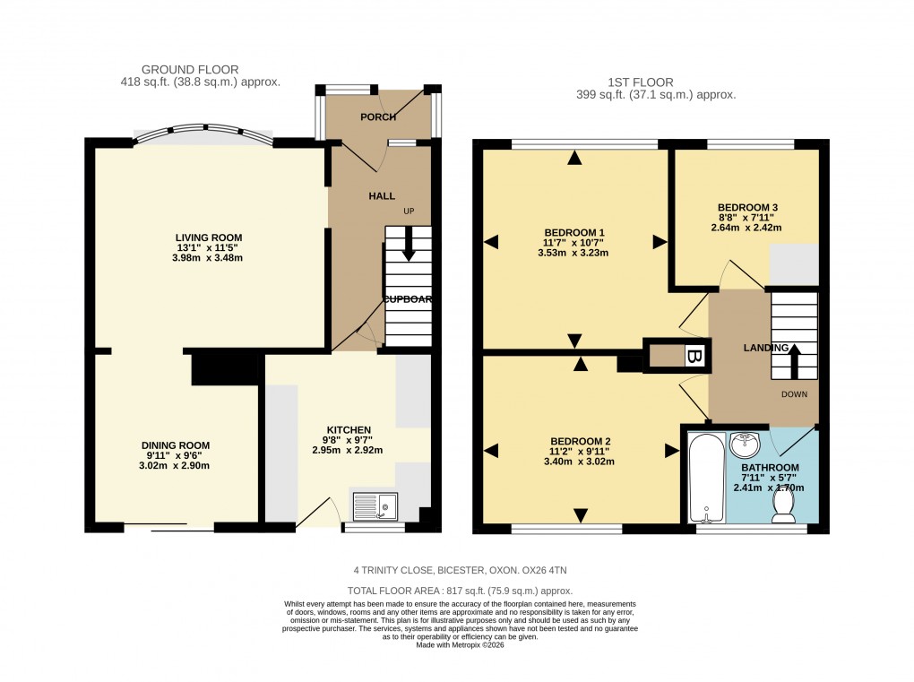 Floorplan for Trinity Close, Bicester
